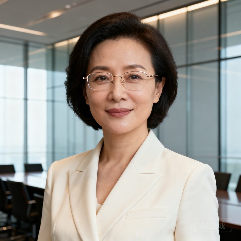 公海贵宾会联合创始人苏婉清，38岁女性，曾任职于国际奢侈品牌会员运营部门，戴着细框眼镜，穿着米白色职业套装，背景是现代化会议室的玻璃幕墙